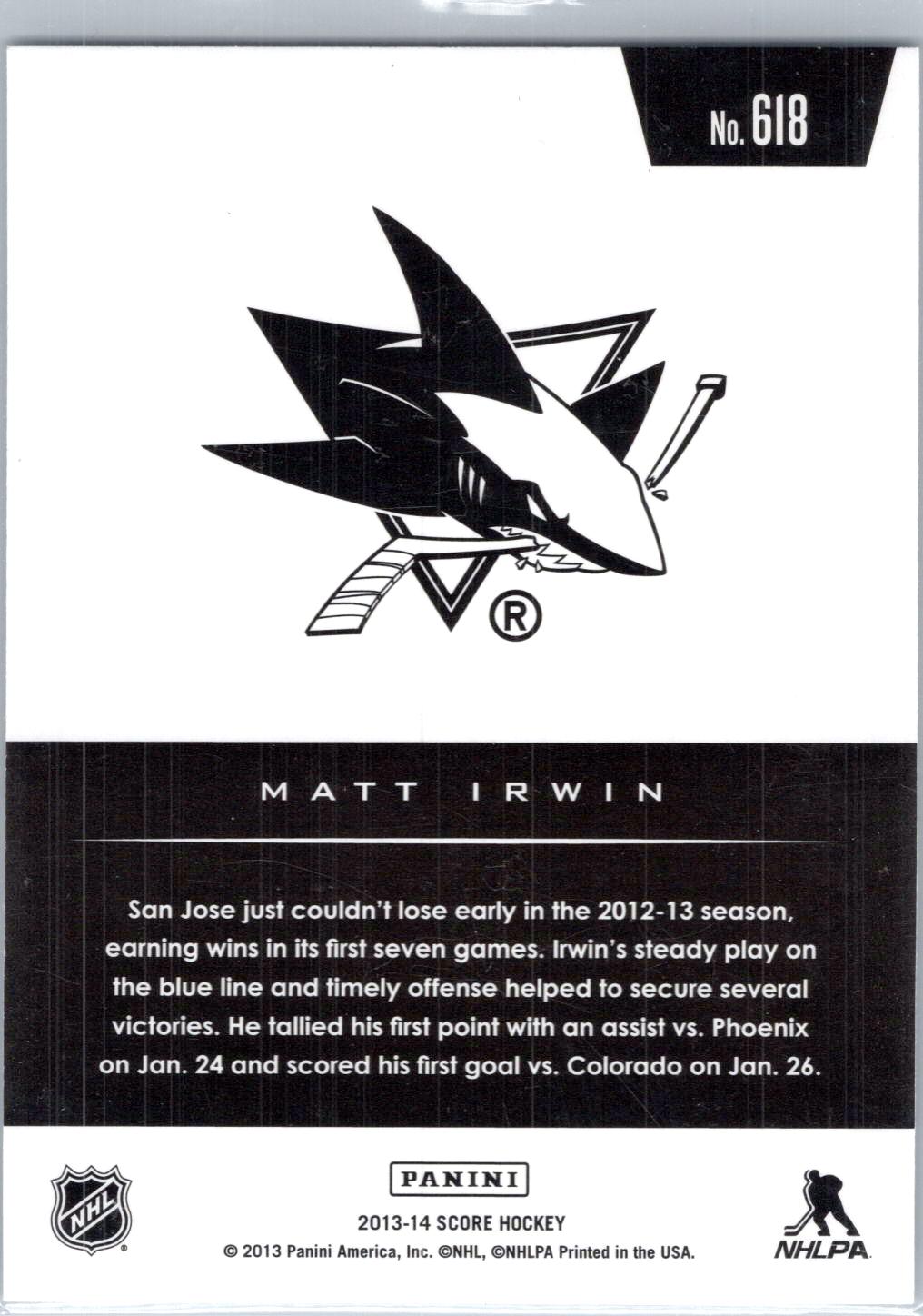 2013-14 Score #618 Matt Irwin