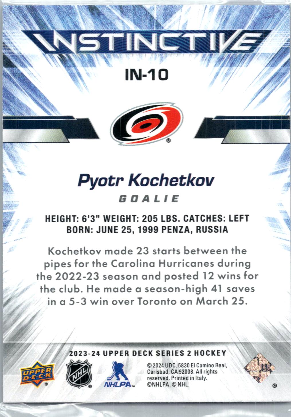 2023-24 Upper Deck #IN-10 Pyotr Kochetkov Instinctive