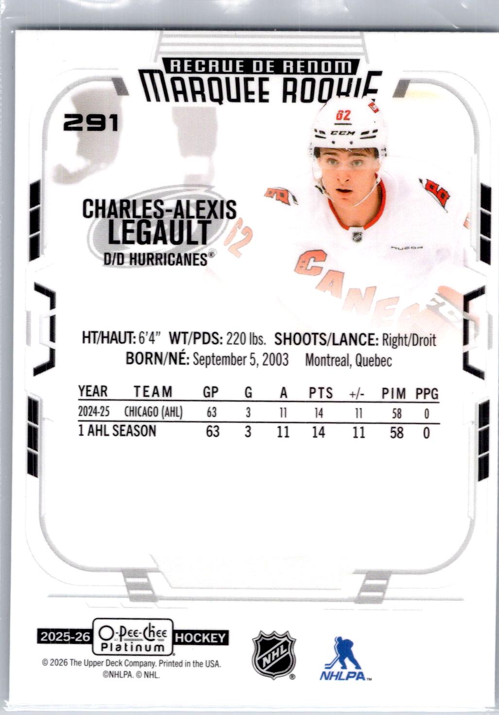 2025-26 O-Pee-Chee Platinum #291 Charles-Alexis Legault