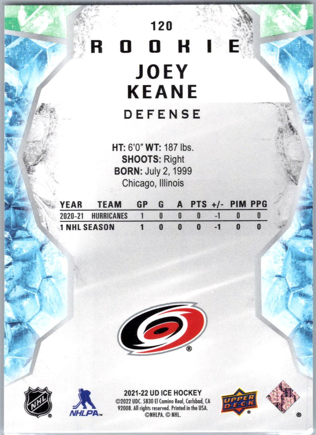 2021-22 Upper Deck Ice #120 Joey Keane Green