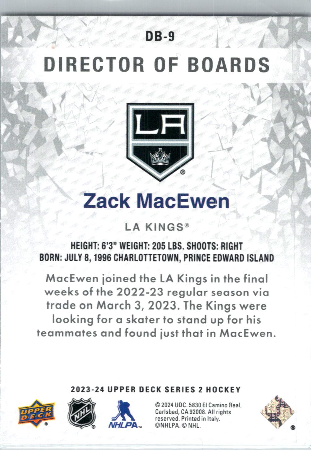 2023-24 Upper Deck #DB-9 Zack MacEwen Director of Boards