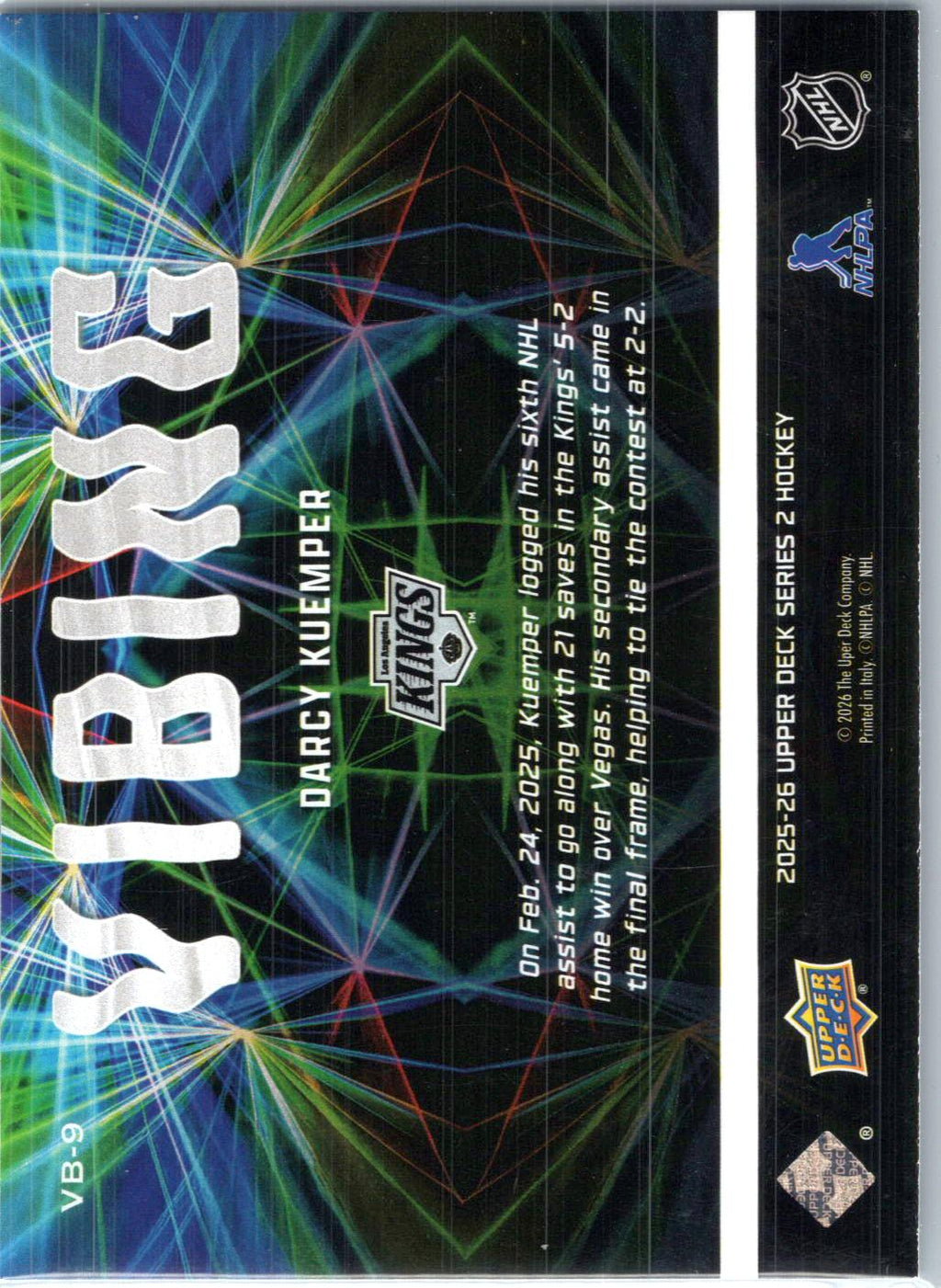 2025-26 Upper Deck #VB-9 Darcy Kuemper Vibing