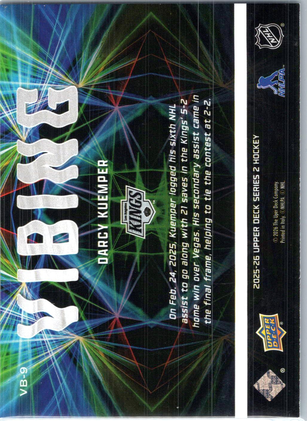 2025-26 Upper Deck #VB-9 Darcy Kuemper Vibing