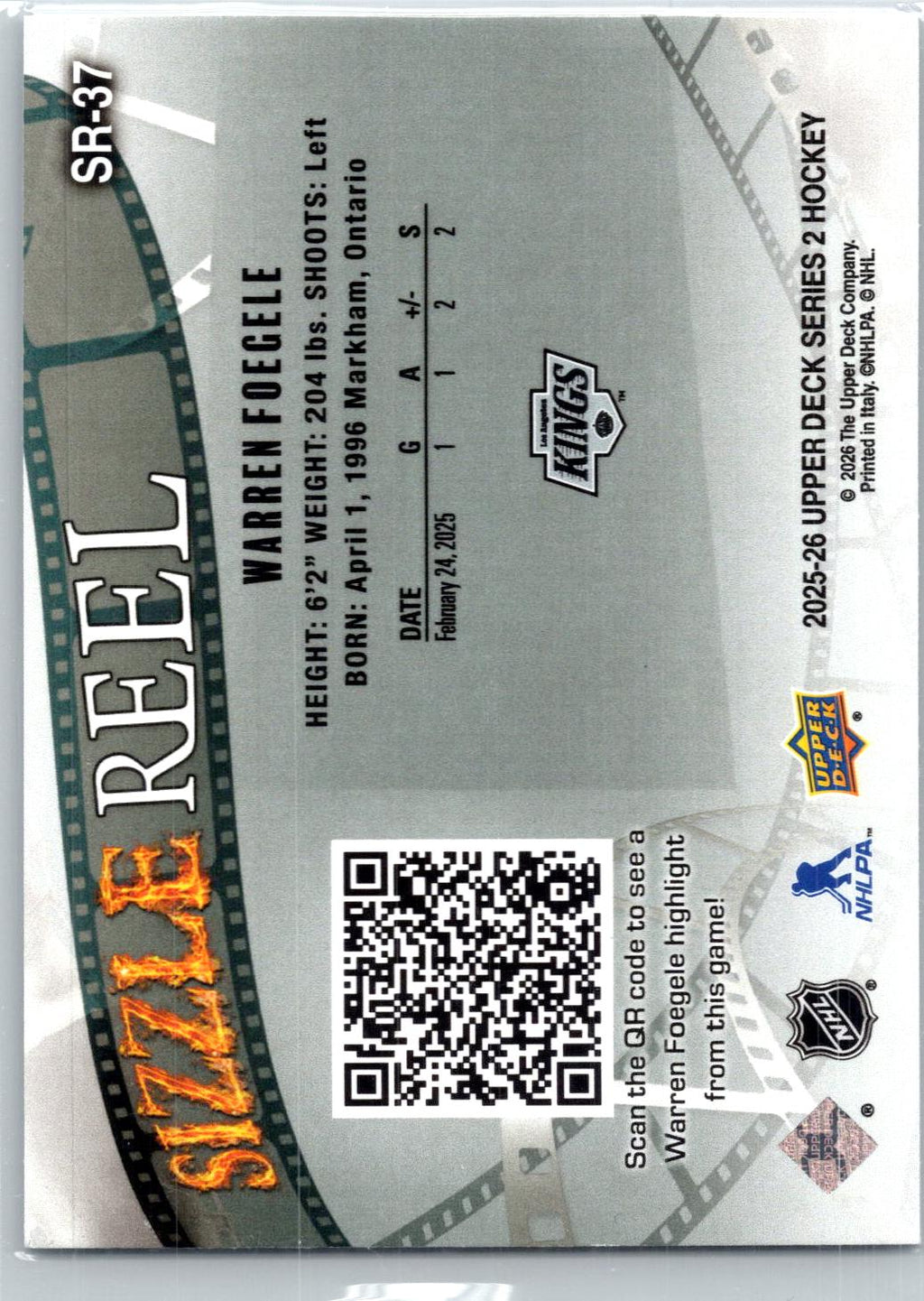 2025-26 Upper Deck #SR-37 Warren Foegele Sizzle Reel
