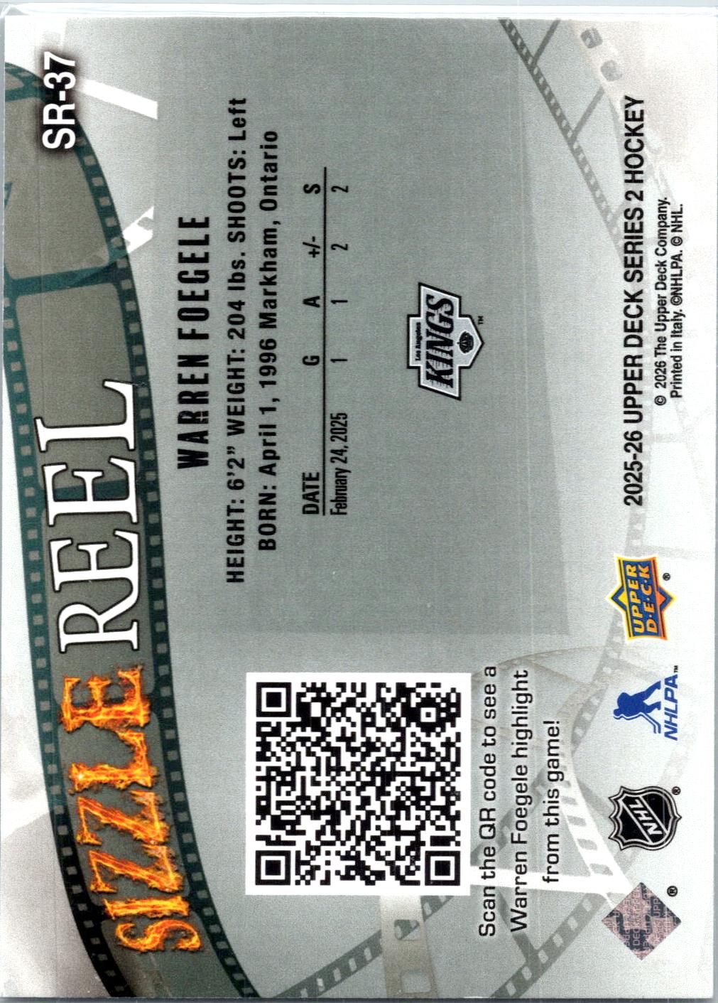 2025-26 Upper Deck #SR-37 Warren Foegele Sizzle Reel