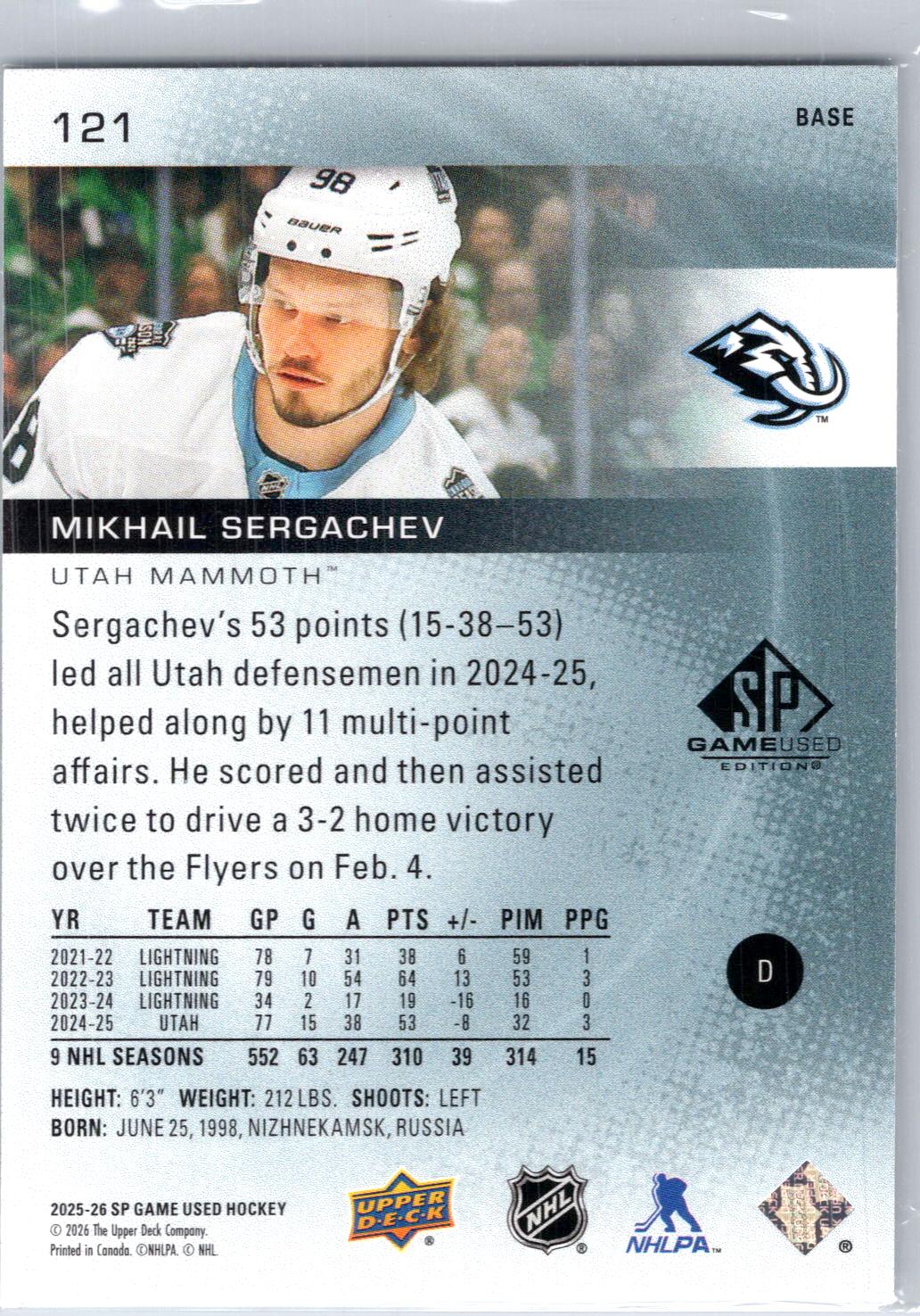 2025-26 SP Game Used #121 Mikhail Sergachev