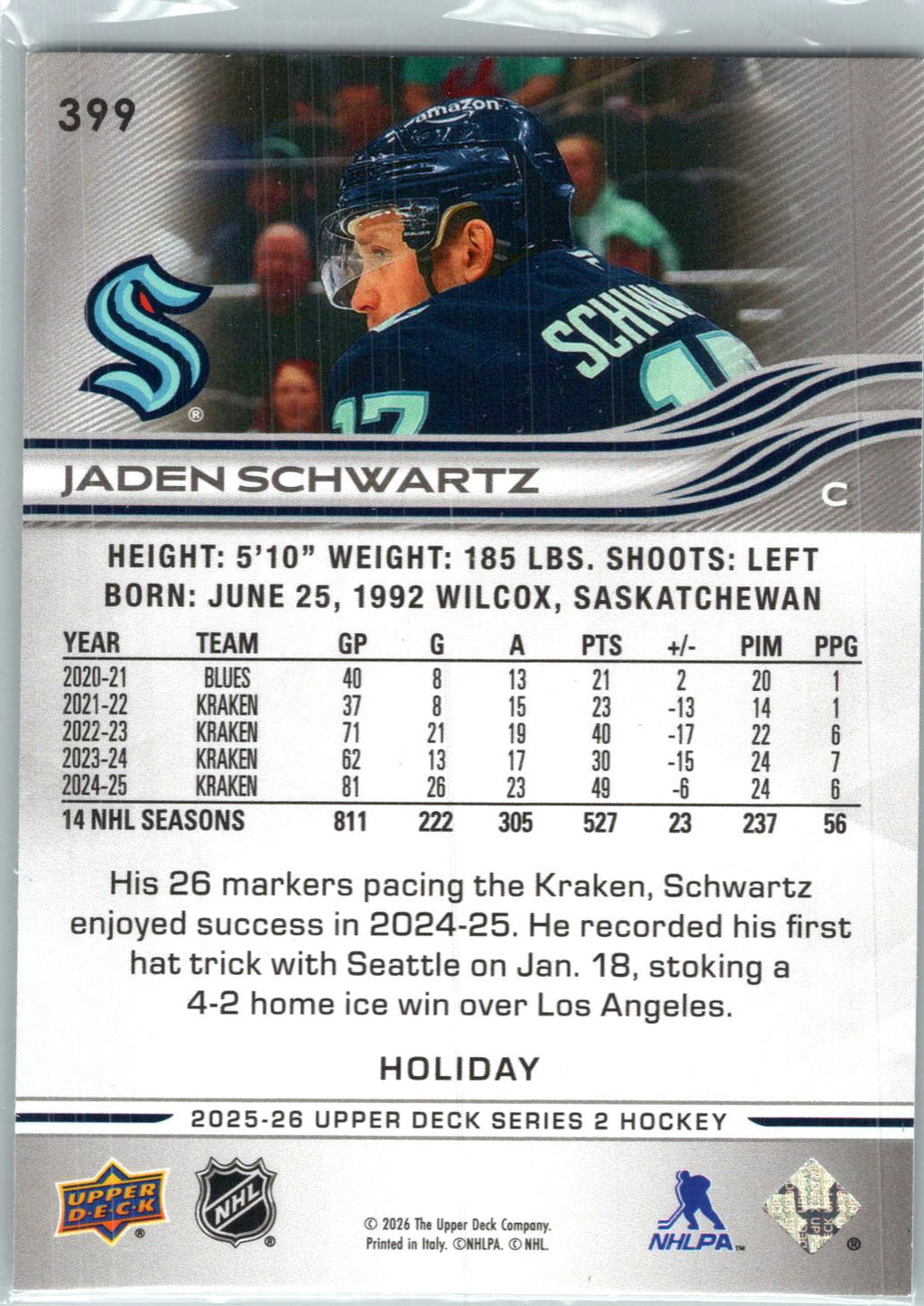 2025-26 Upper Deck #399 Jaden Schwartz Holiday