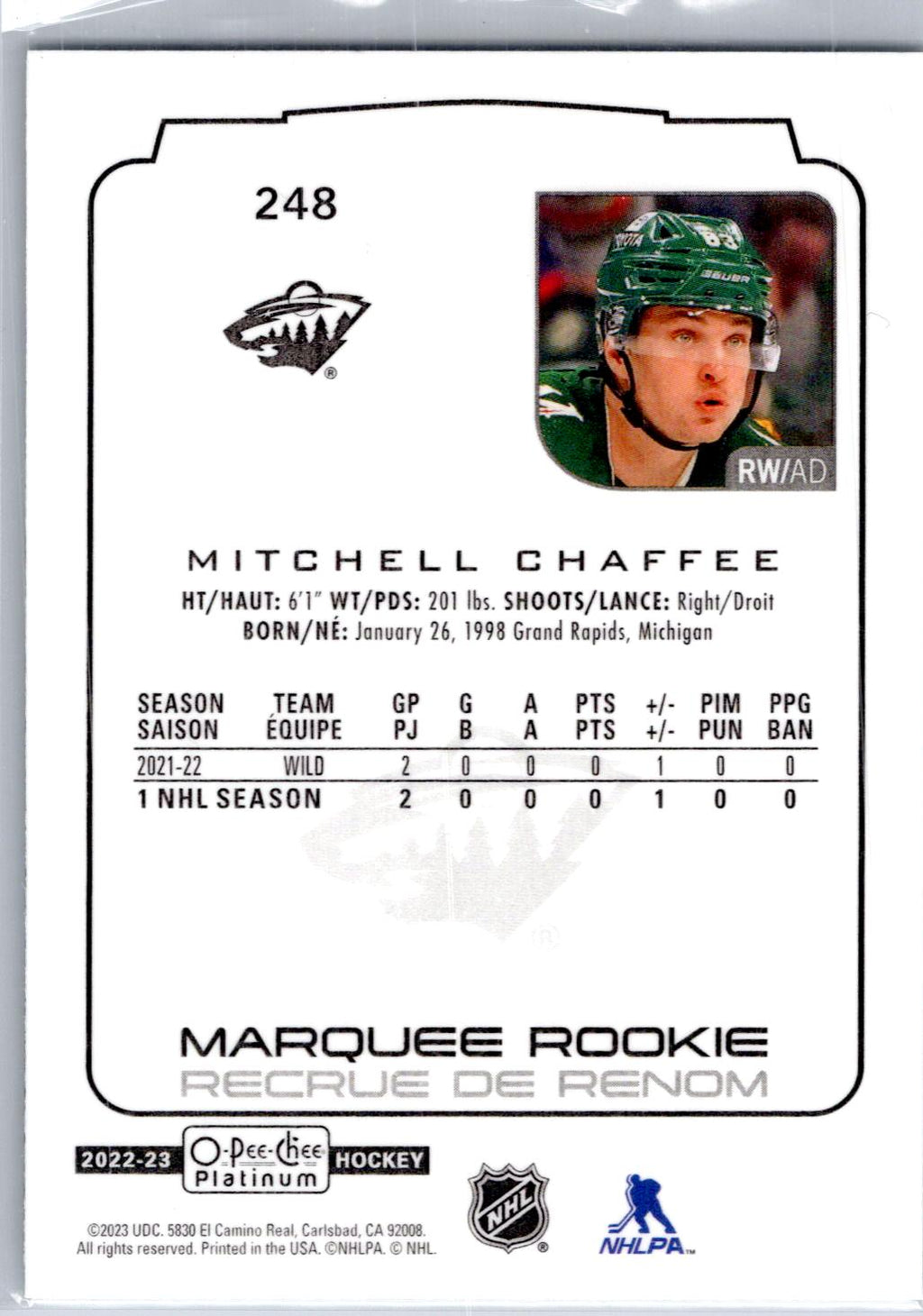 2022-23 O-Pee-Chee Platinum #248 Mitchell Chaffee