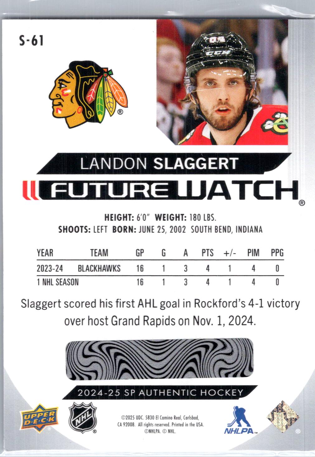 2024-25 SP Authentic #S-61 Landon Slaggert Spectrum FX