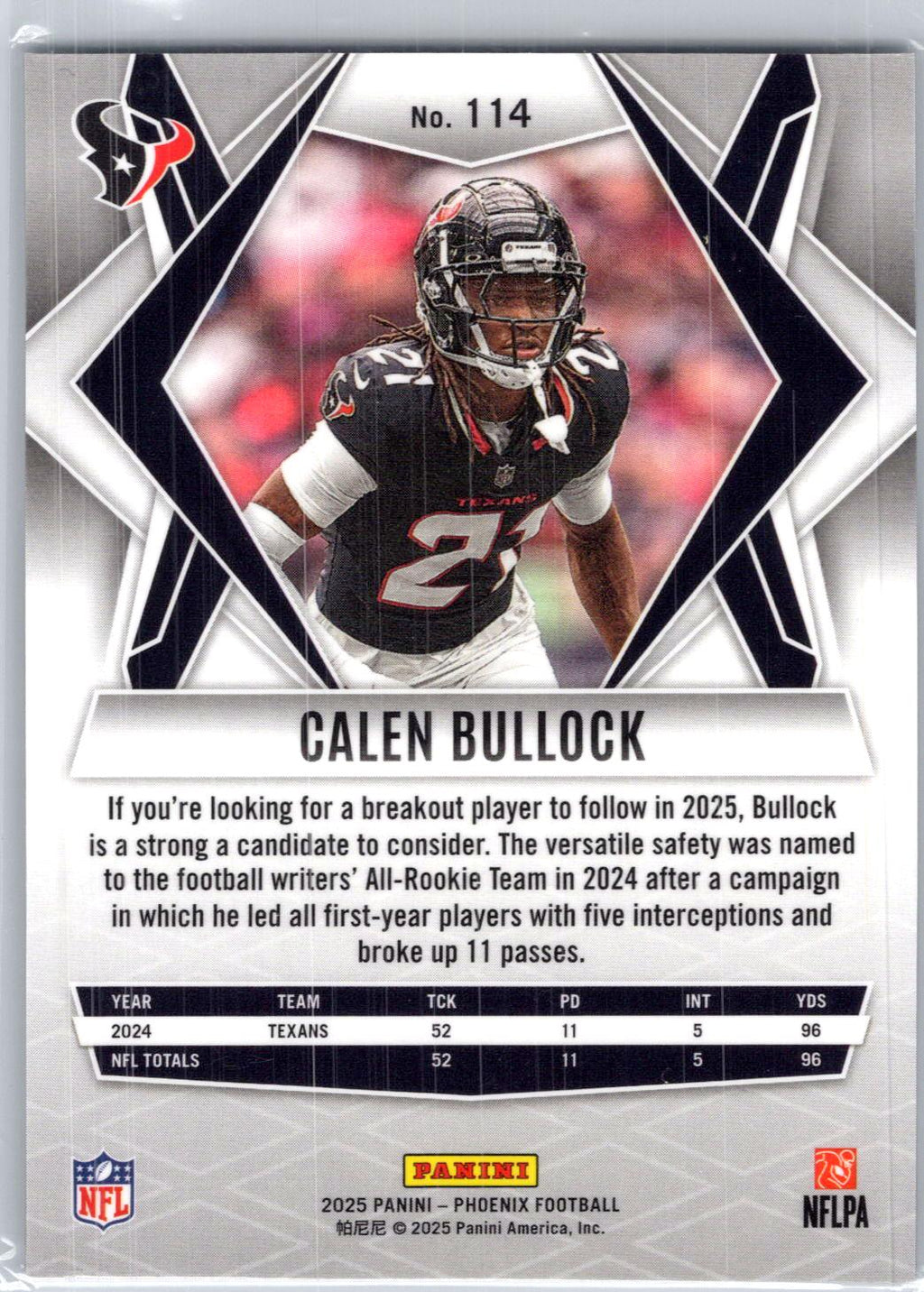2025 Panini Phoenix #114 Calen Bullock Silver Prizm