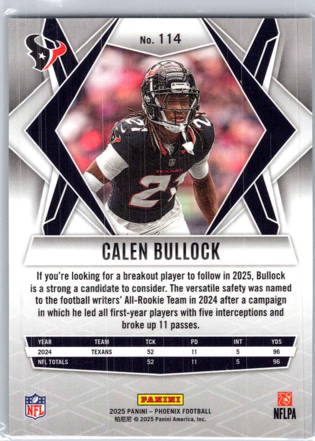 2025 Panini Phoenix #114 Calen Bullock Silver Prizm