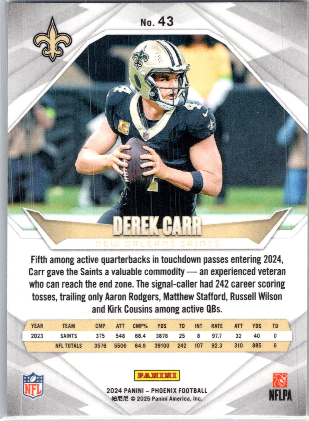 2024 Panini Phoenix #43 Derek Carr Purple
