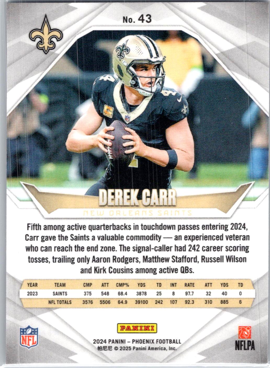 2024 Panini Phoenix #43 Derek Carr Purple