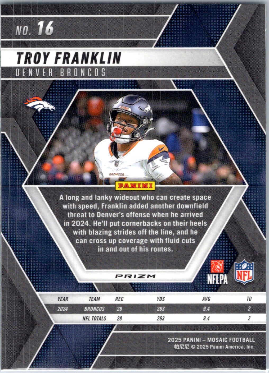 2025 Panini Mosaic #16 Troy Franklin Mosaic Green