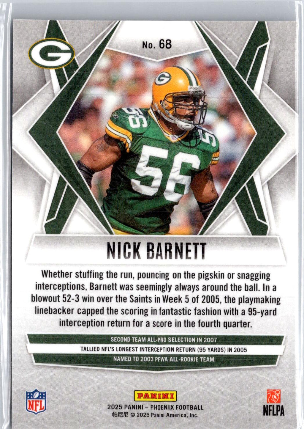 2025 Panini Phoenix #68 Nick Barnett Silver Hyper Prizm