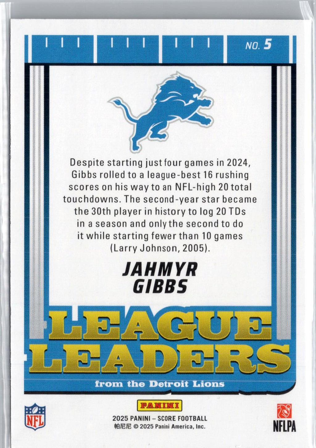 2025 Score #5 Jahmyr Gibbs League Leaders