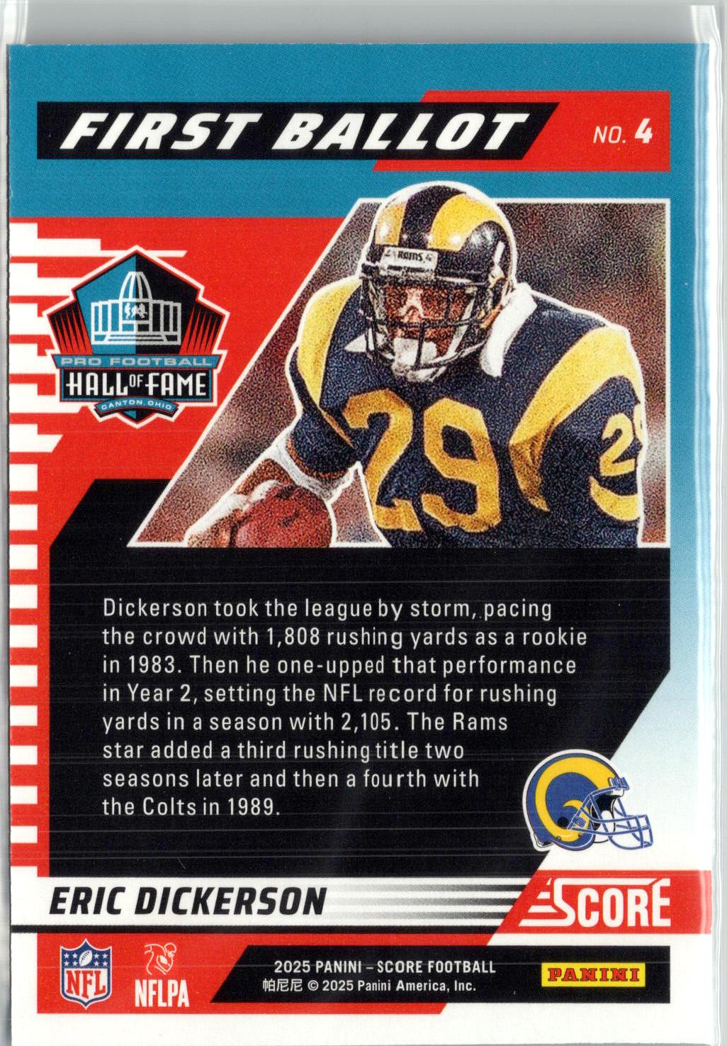 2025 Score #4 Eric Dickerson First Ballot