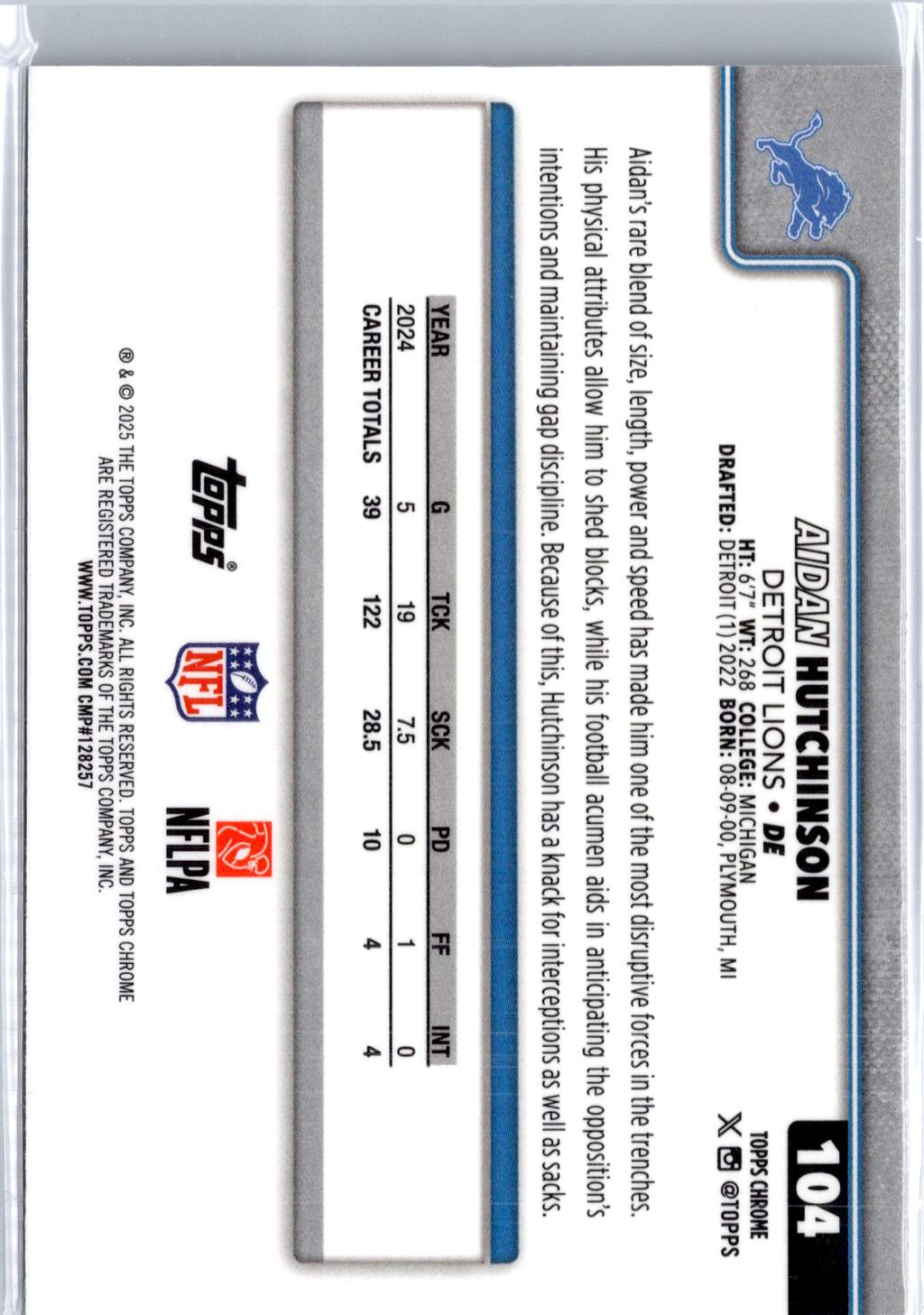 2025 Topps Chrome #104 Aidan Hutchinson Refractor