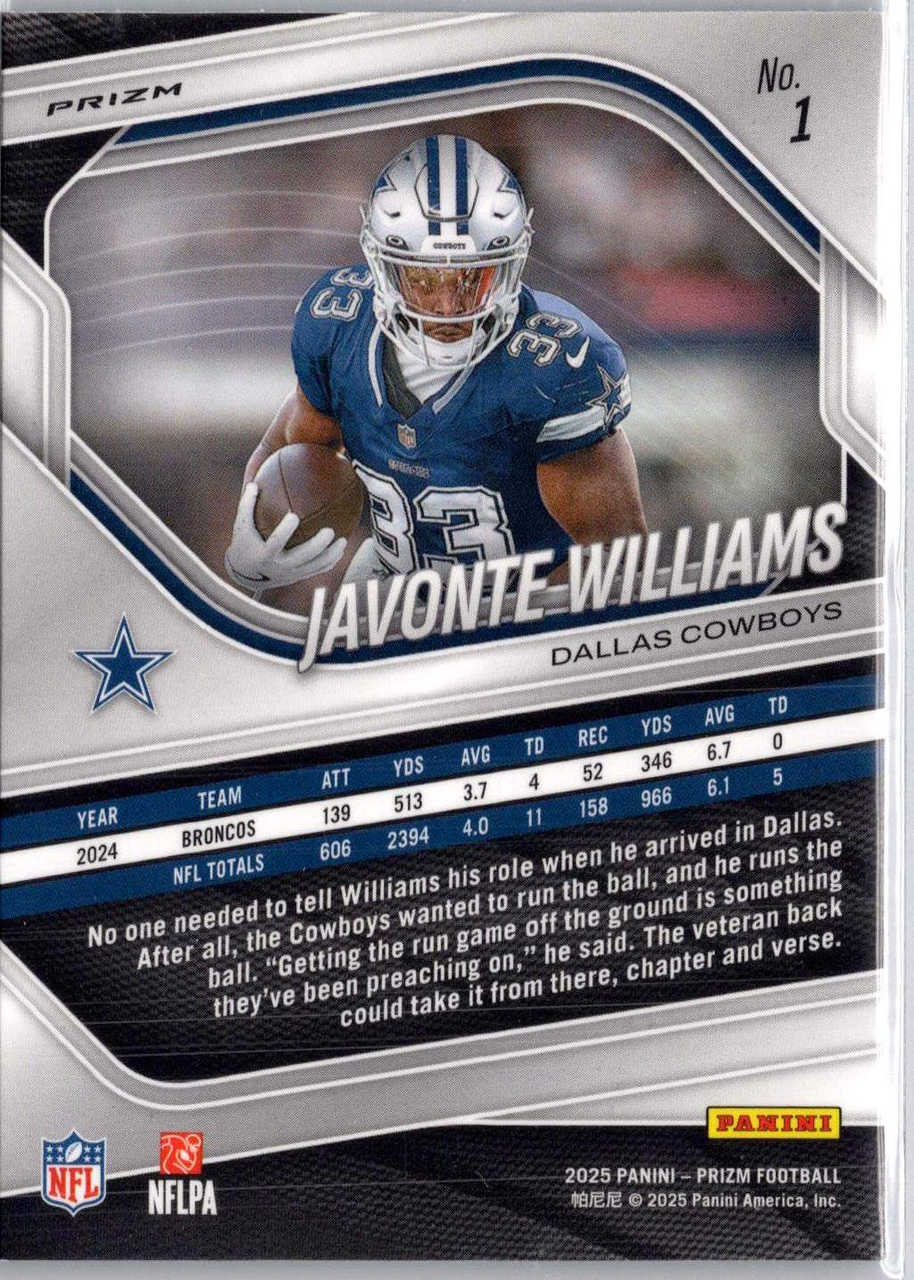 2025 Panini Prizm #1 Javonte Williams
