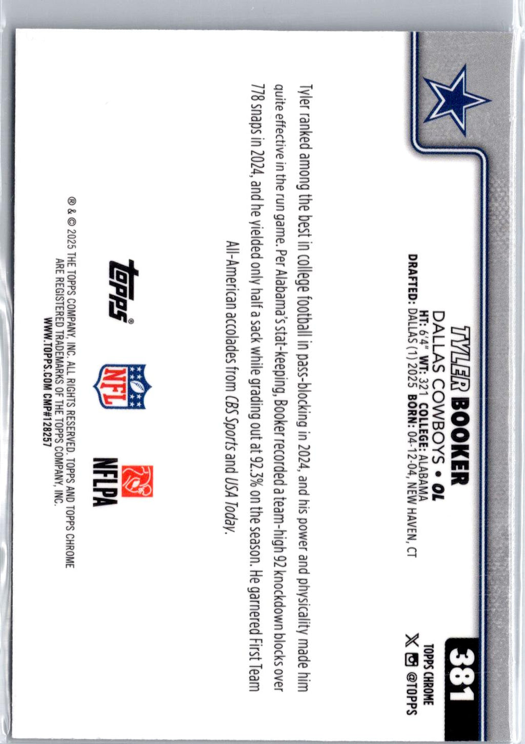 2025 Topps Chrome #381 Tyler Booker Football Leather Purple #/75