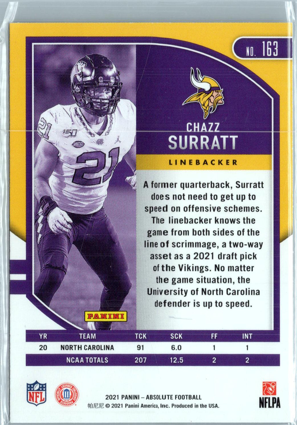 2021 Panini Absolute #163 Chazz Surratt Green
