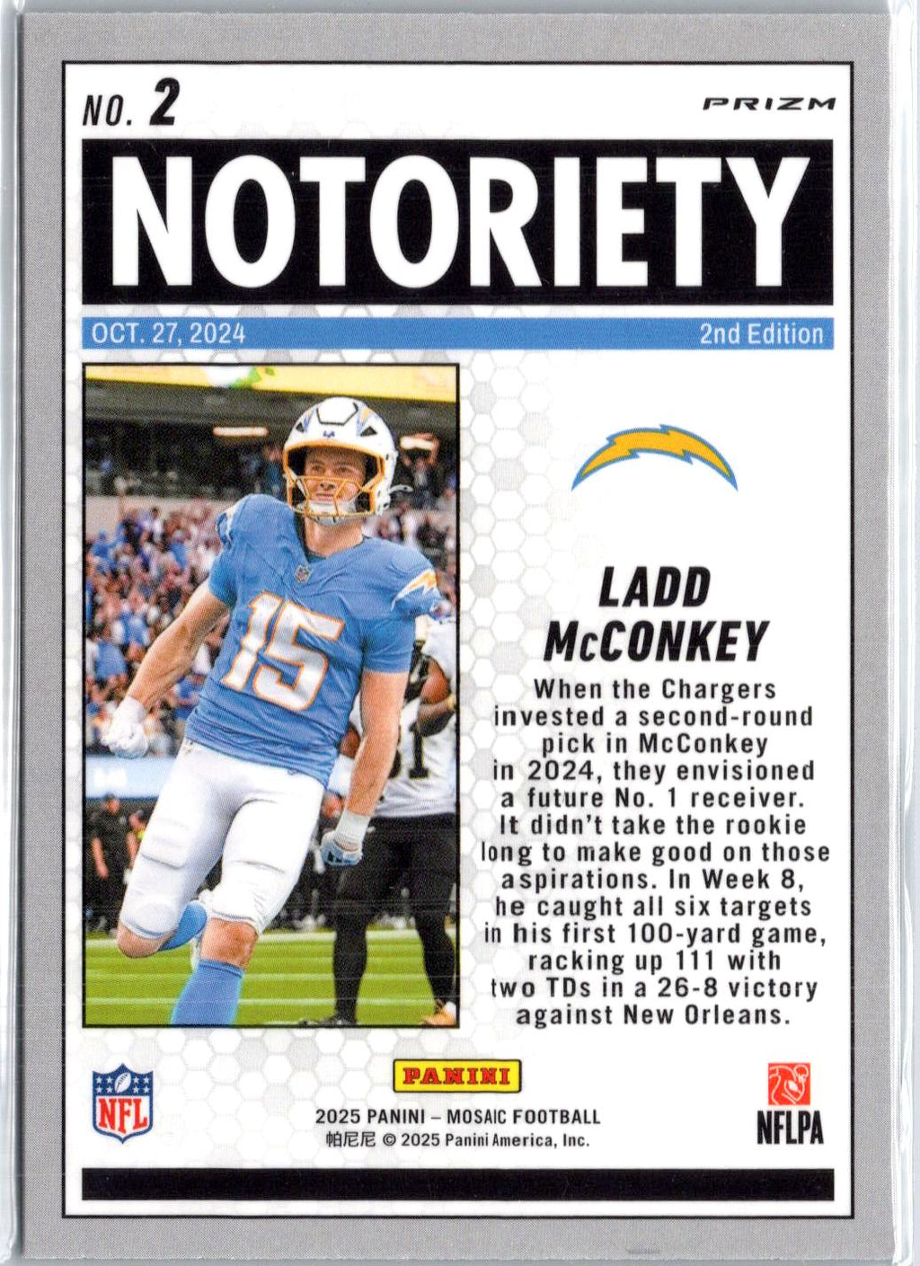 2025 Panini Mosaic #2 Ladd McConkey Notoriety Mosaic Green
