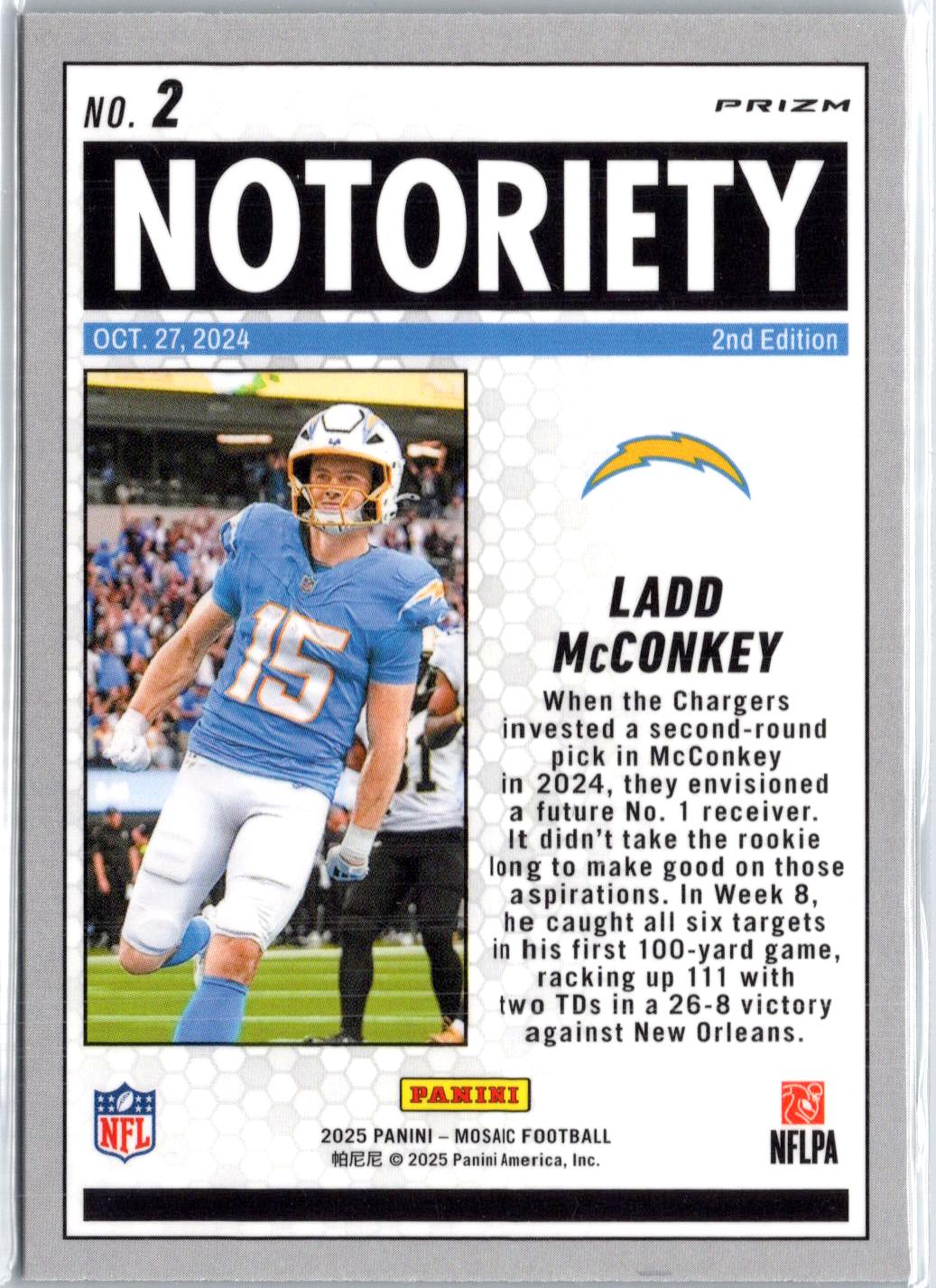 2025 Panini Mosaic #2 Ladd McConkey Notoriety Mosaic Green