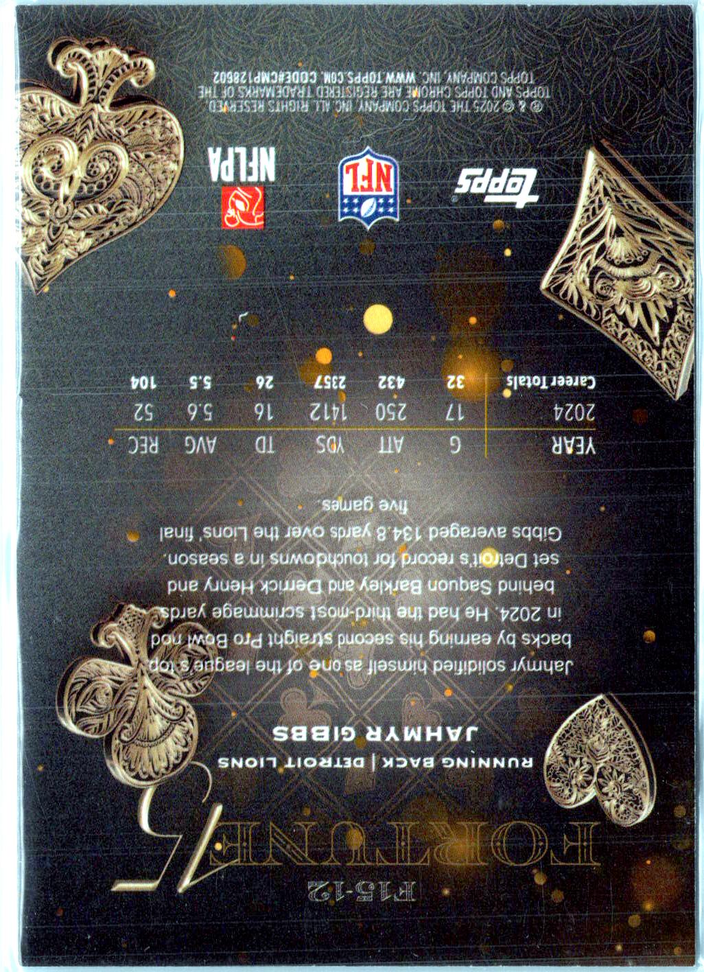 2025 Topps Chrome #F15-12 Jahmyr Gibbs Fortune 15