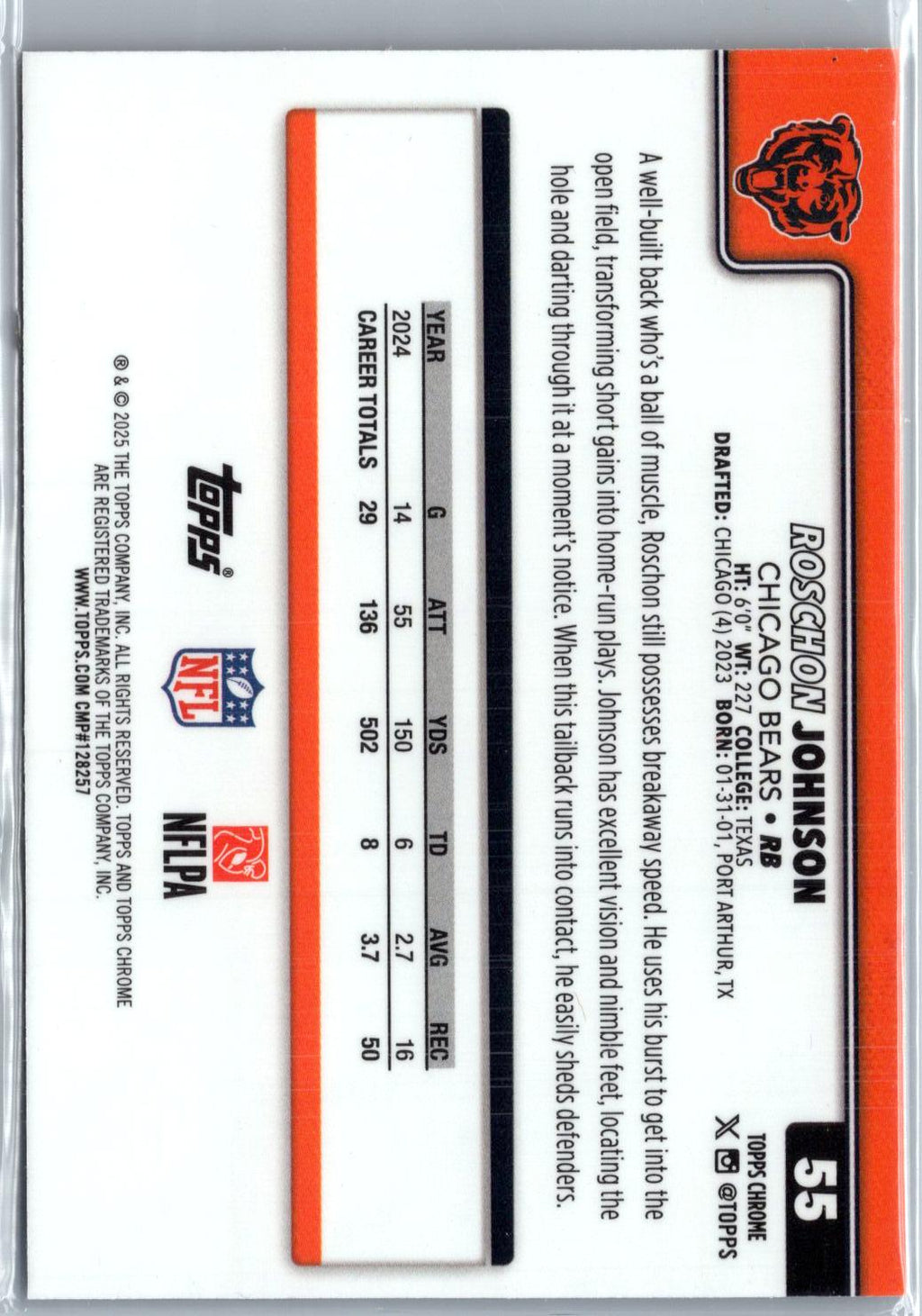 2025 Topps Chrome #55 Roschon Johnson Red White and Blue Refractor