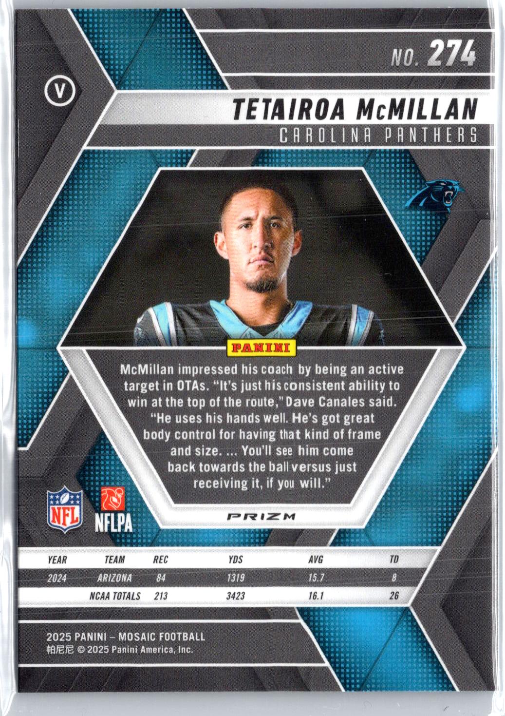 2025 Panini Mosaic #274 Tetairoa McMillan Mosaic Reactive Purple