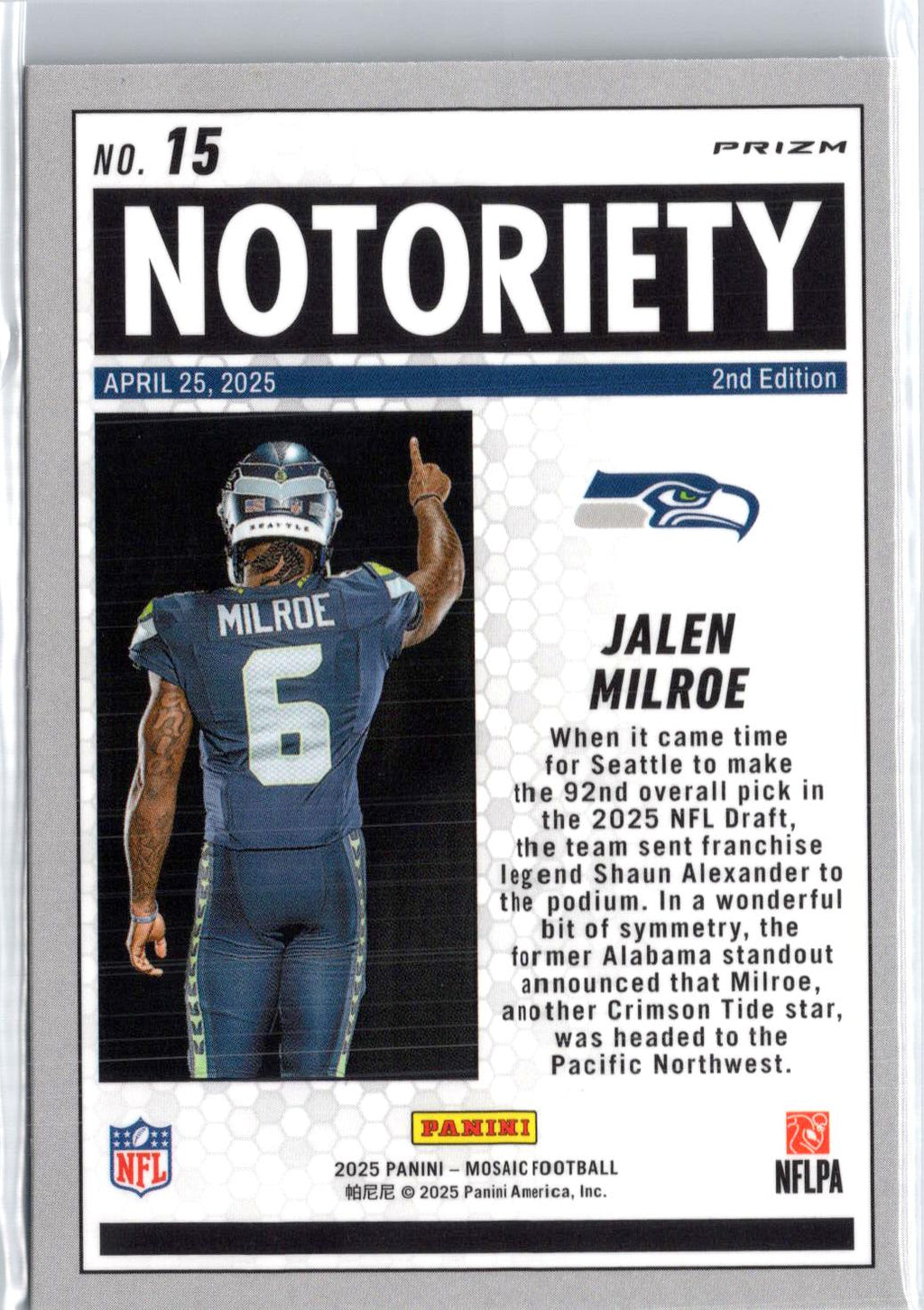 2025 Panini Mosaic #15 Jalen Milroe Notoriety