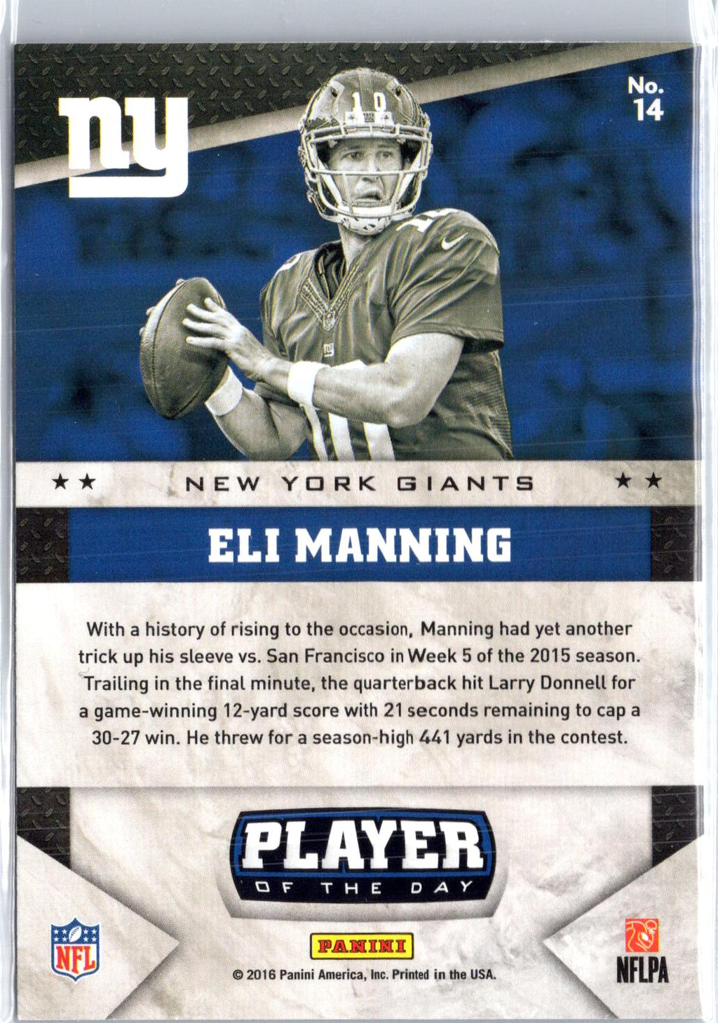 2016 Panini Player of the Day #14 Eli Manning Player of the Day Escher Squares