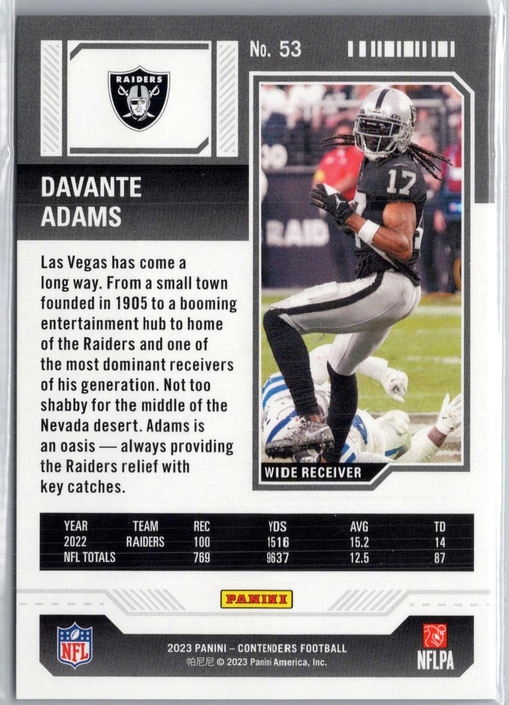 2023 Panini Contenders #53 Davante Adams Opening Kickoff (Green Laser) Ticket