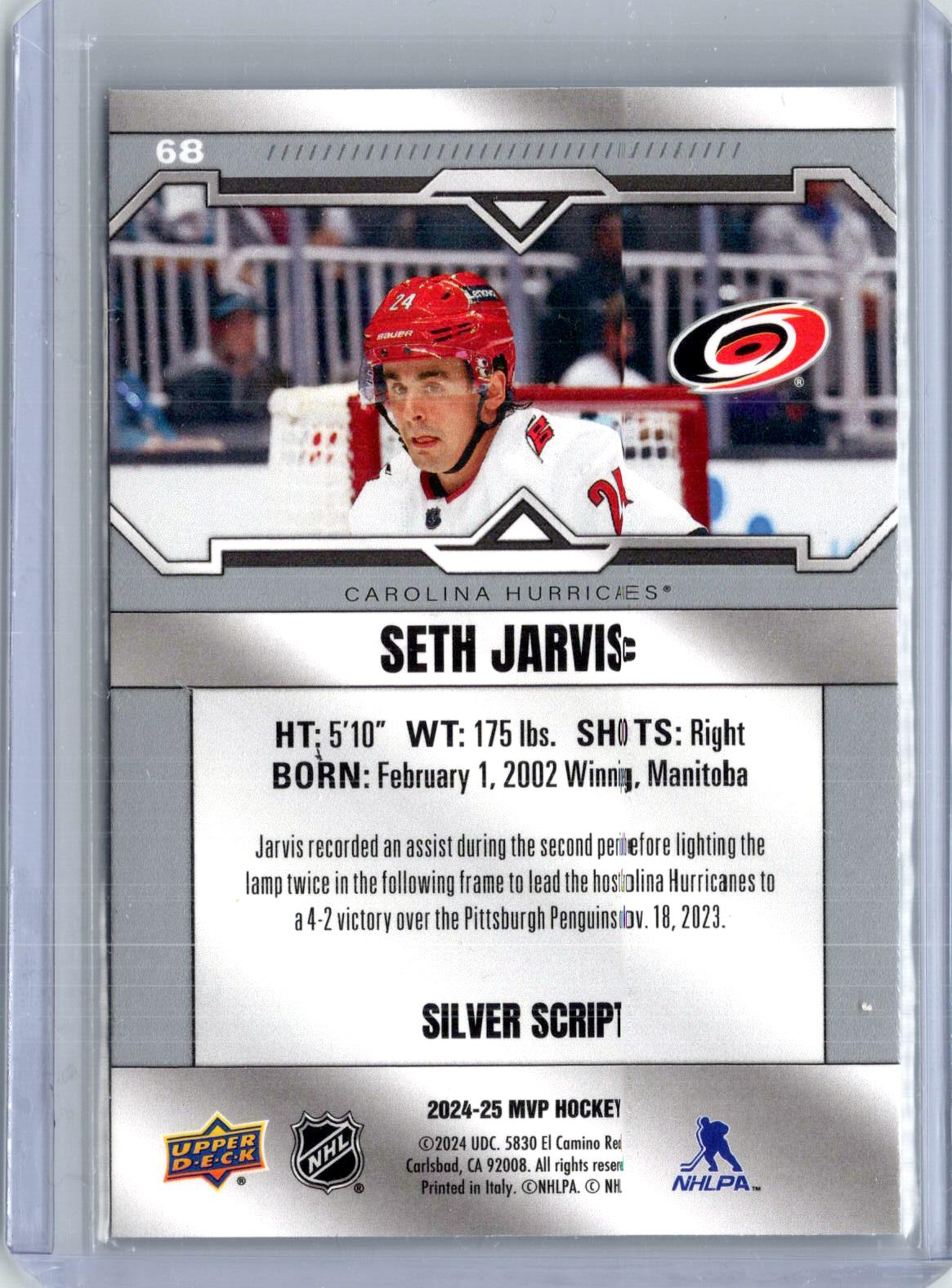 2024-25 Upper Deck MVP #68 Seth Jarvis Silver Script