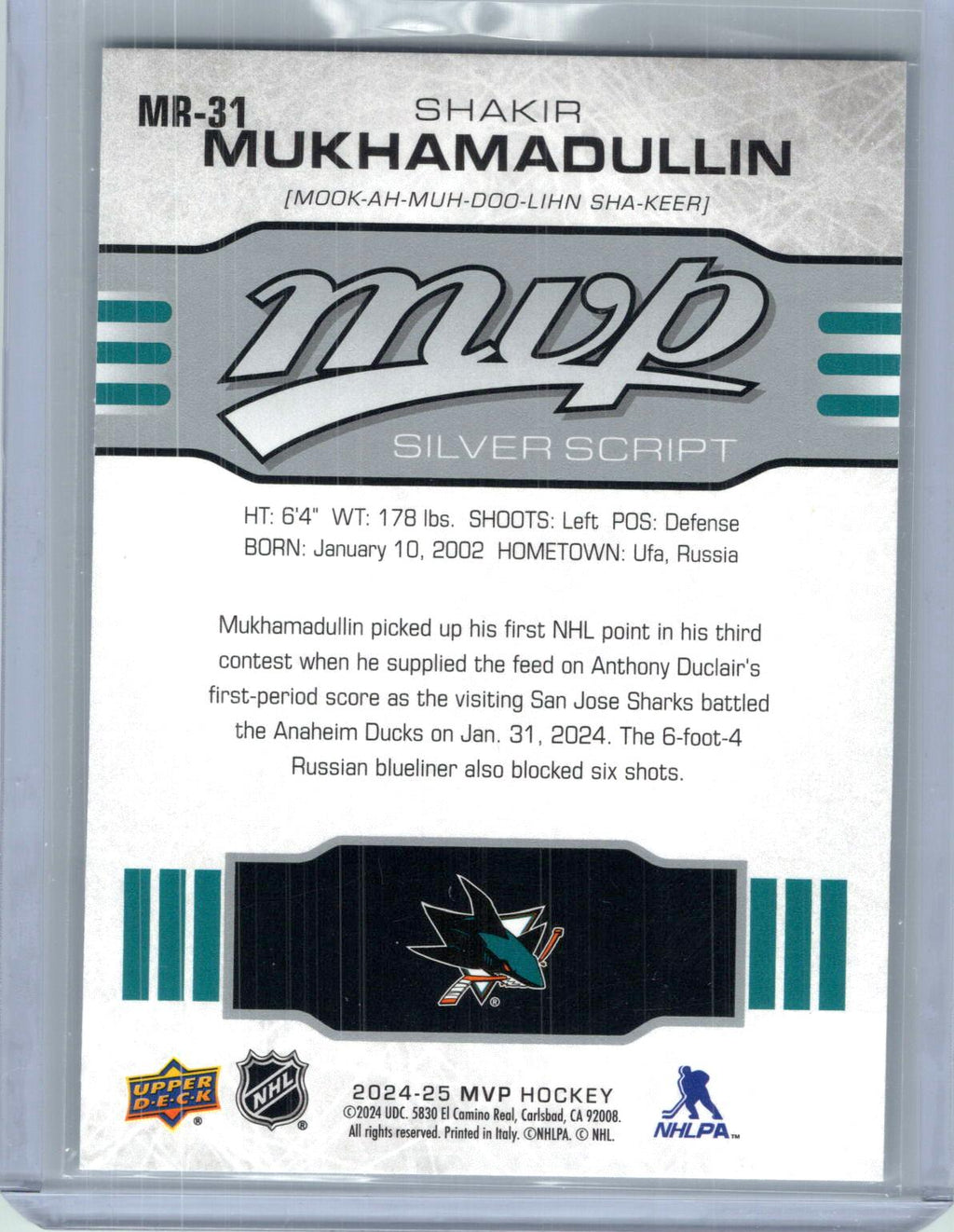 2024-25 Upper Deck MVP #MR-31 Shakir Mukhamadullin 10th Anniversary