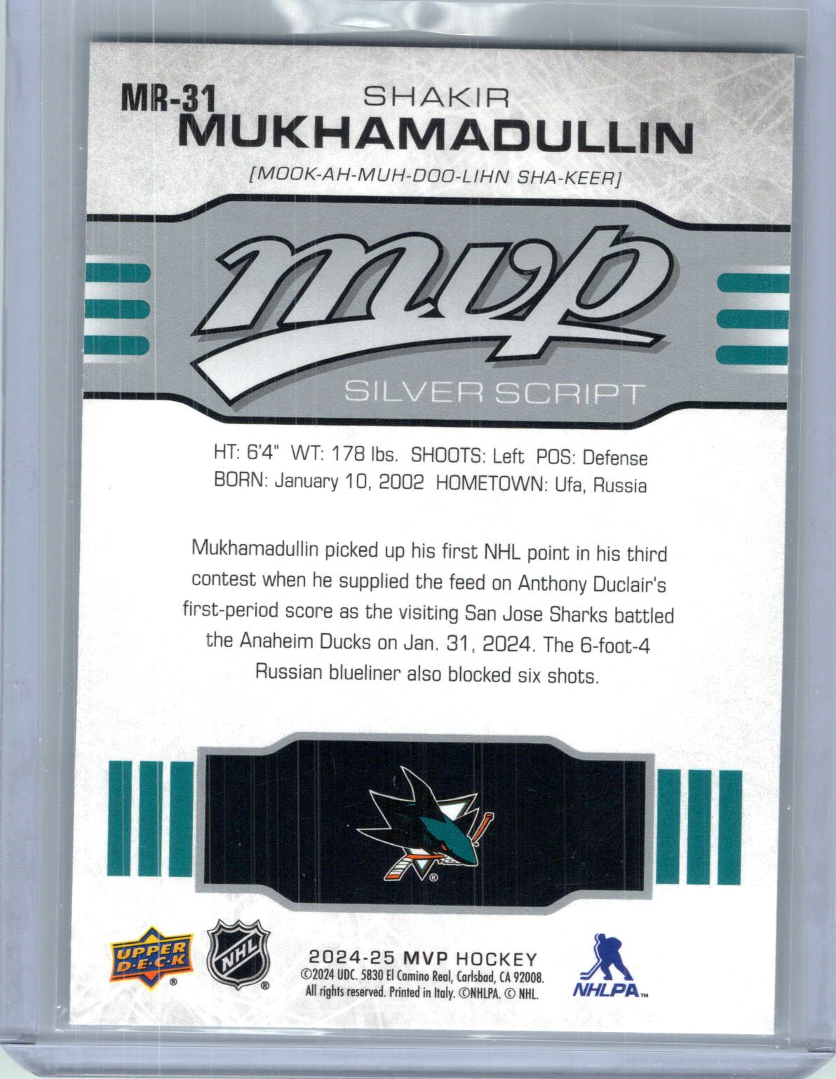 2024-25 Upper Deck MVP #MR-31 Shakir Mukhamadullin 10th Anniversary