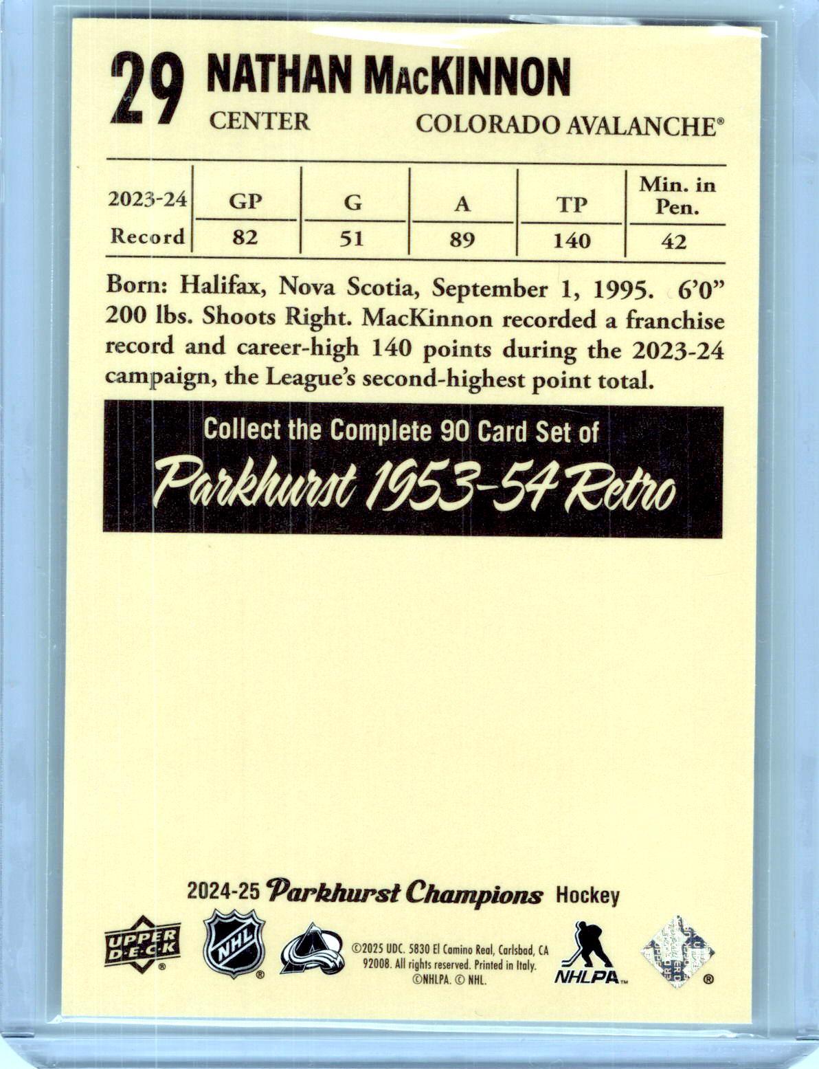 2024-25 Parkhurst Champions #29 Nathan MacKinnon 1953-54 Retros