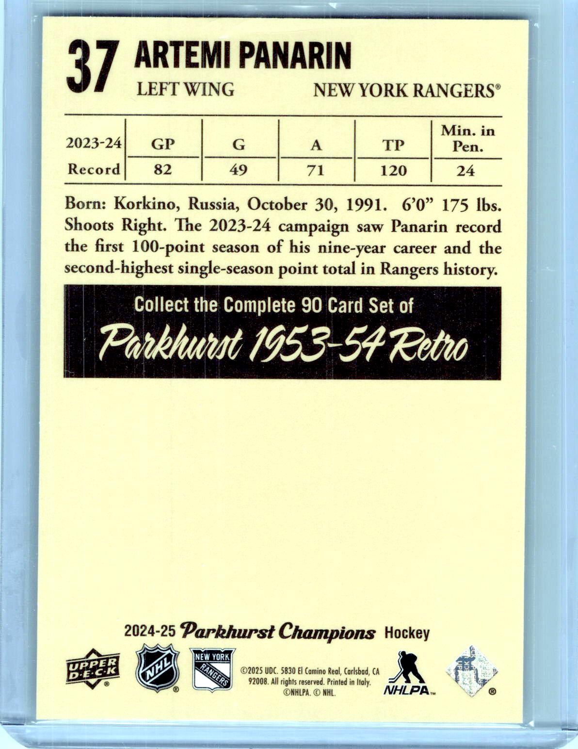 2024-25 Parkhurst Champions #37 Artemi Panarin 1953-54 Retros