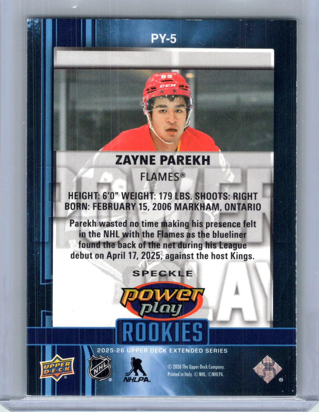 2025-26 Upper Deck #PY-5 Zayne Parekh Power Play