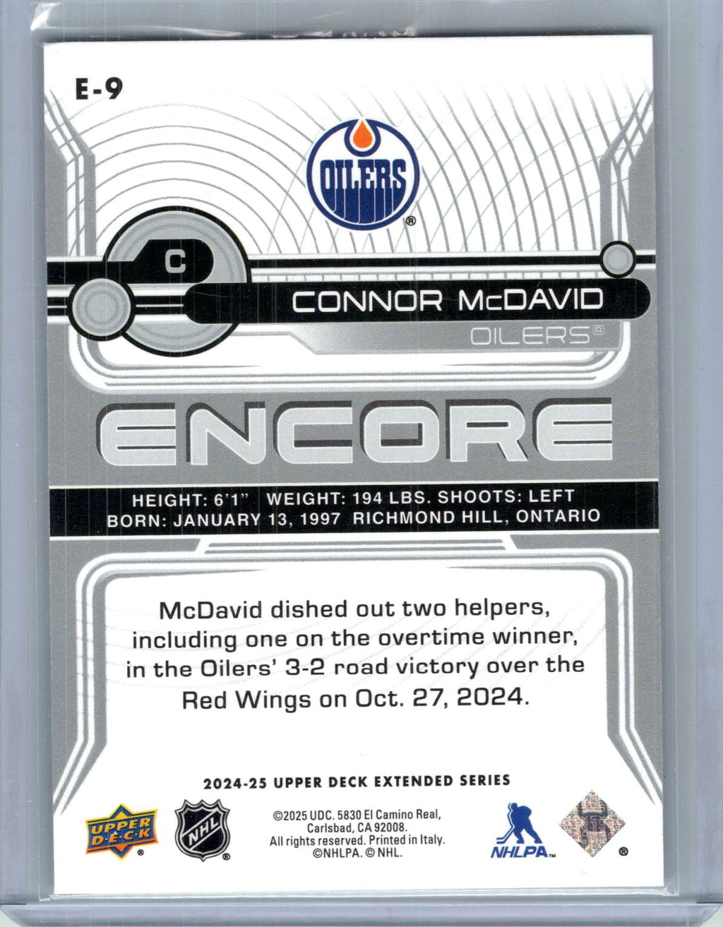 2024-25 Upper Deck #E-9 Connor McDavid Encore
