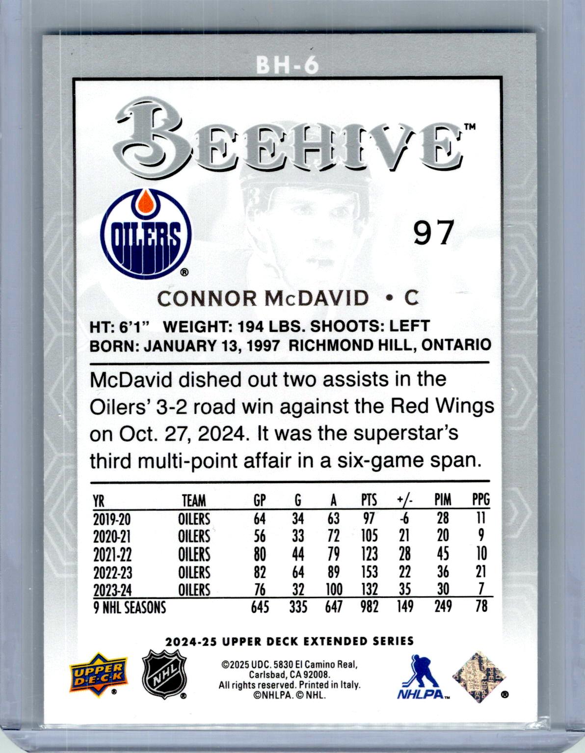2024-25 Upper Deck #BH-6 Connor McDavid Beehive