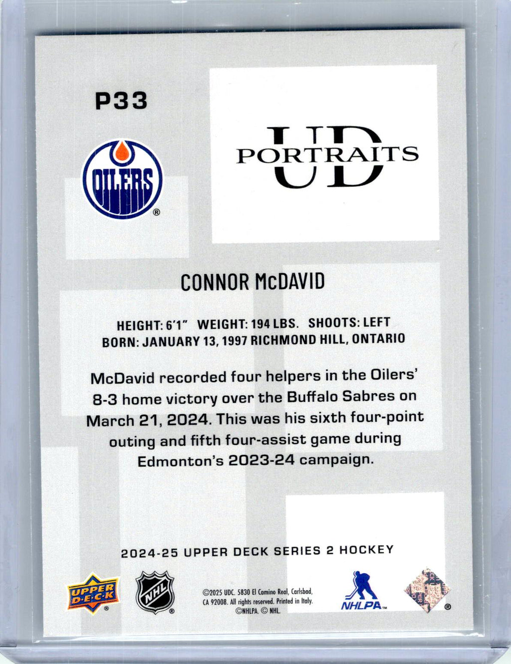 2024-25 Upper Deck #P33 Connor McDavid UD Portraits