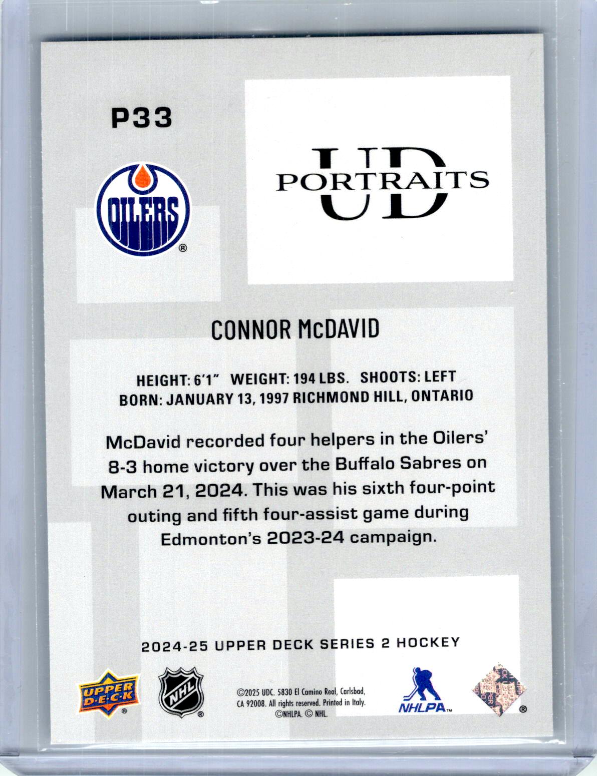 2024-25 Upper Deck #P33 Connor McDavid UD Portraits