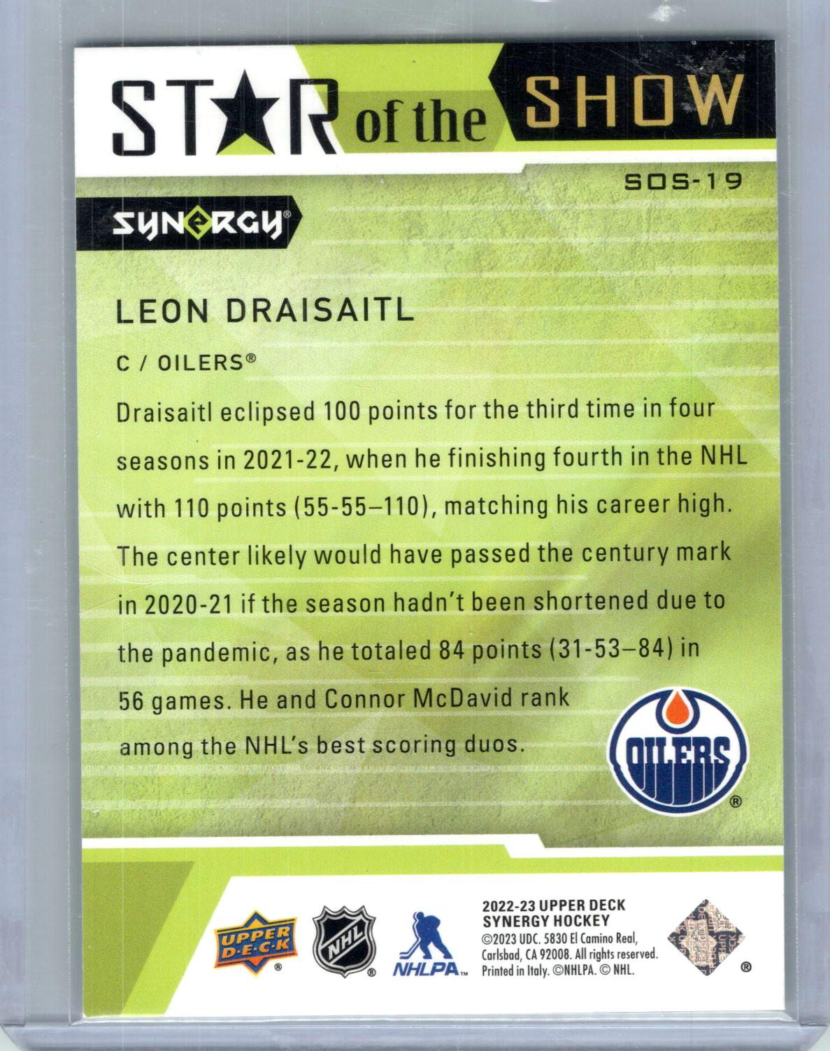 2022-23 Upper Deck Synergy #SOS-19 Leon Draisaitl Star of the Show