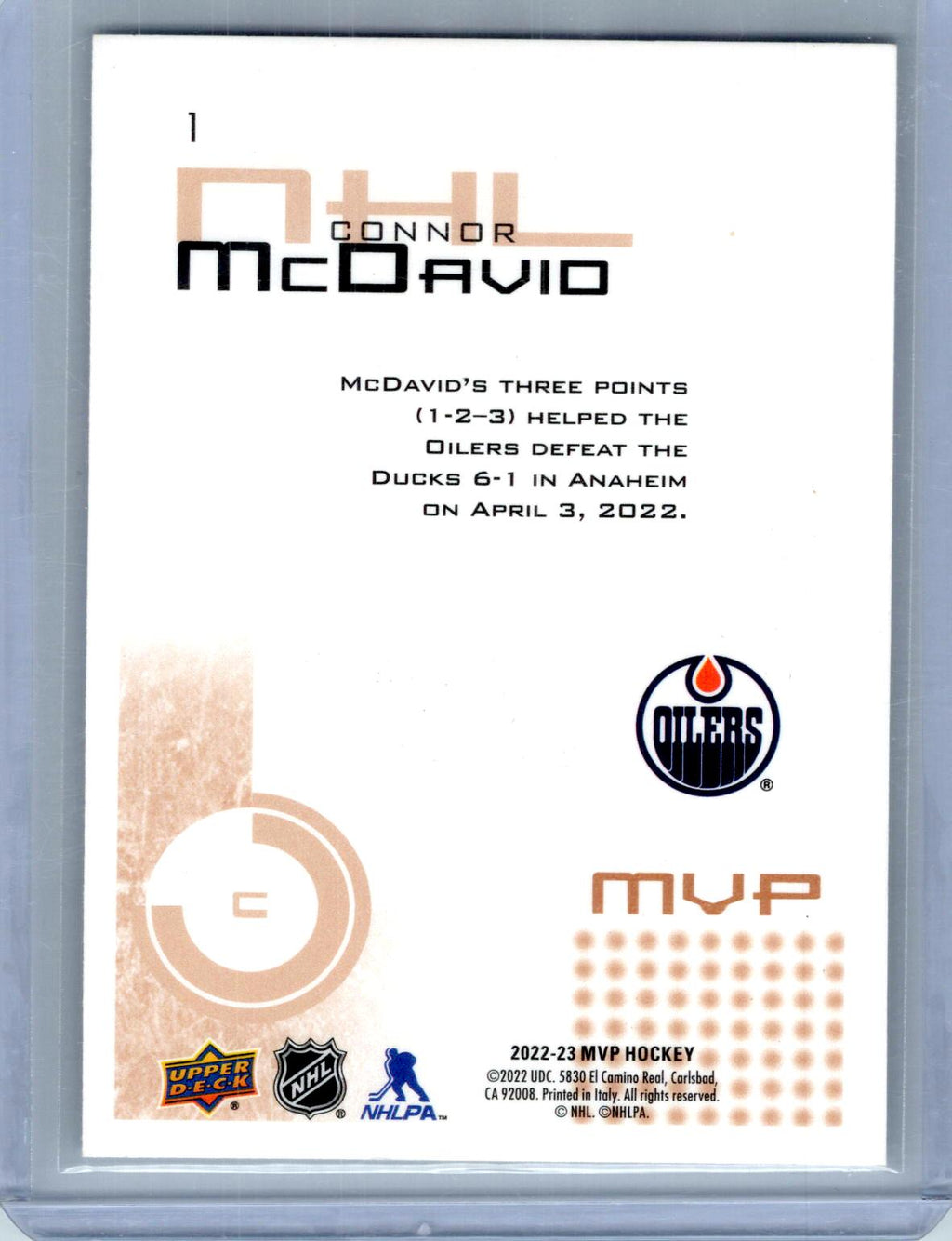 2022-23 Upper Deck MVP #1 Connor McDavid 20th Anniversary