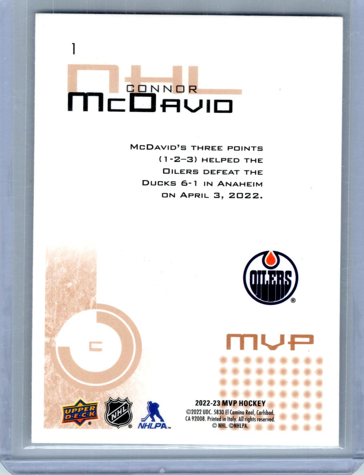 2022-23 Upper Deck MVP #1 Connor McDavid 20th Anniversary