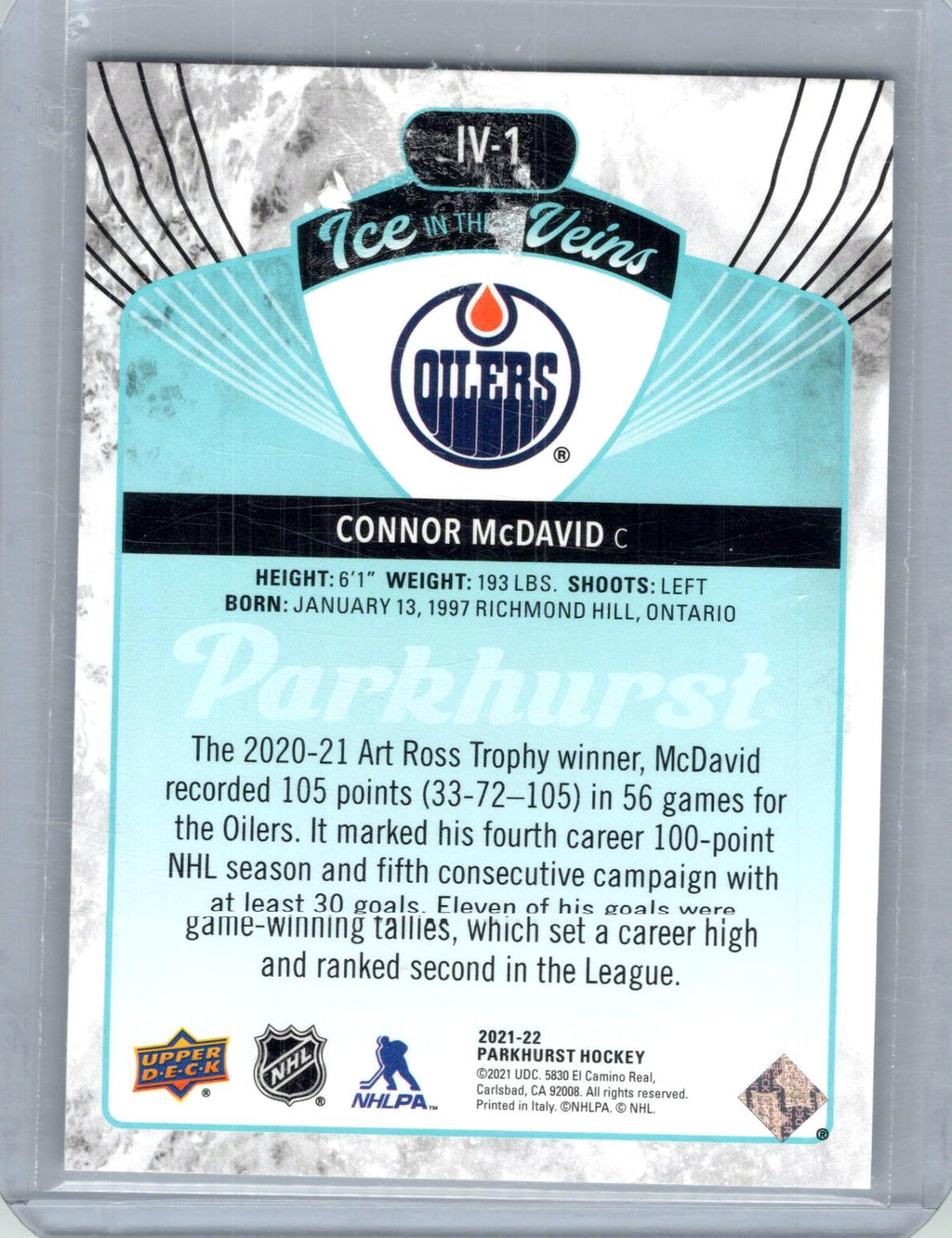 2021-22 Parkhurst #IV-1 Connor McDavid Ice in Their Veins