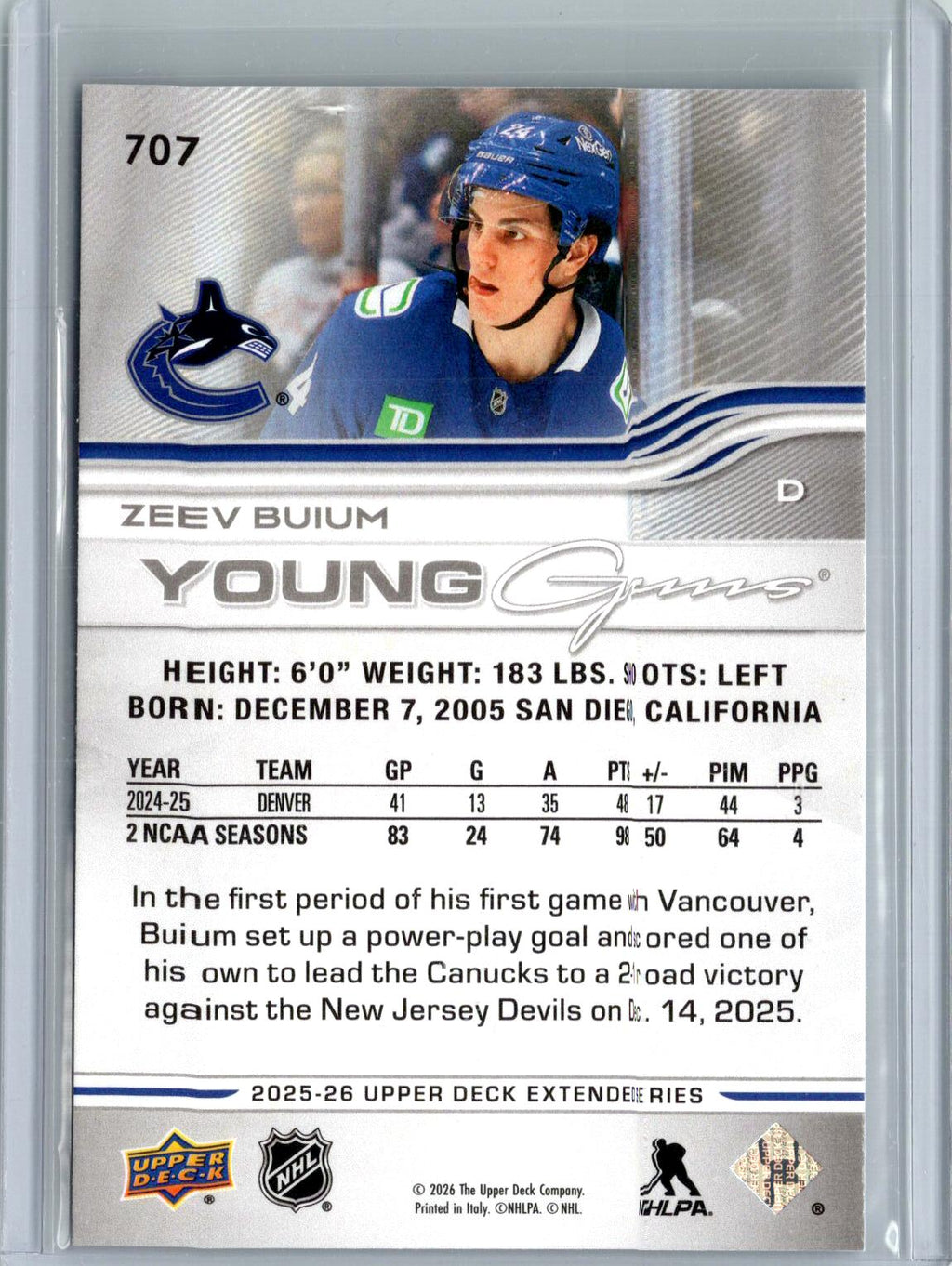 2025-26 Upper Deck #707 Zeev Buium