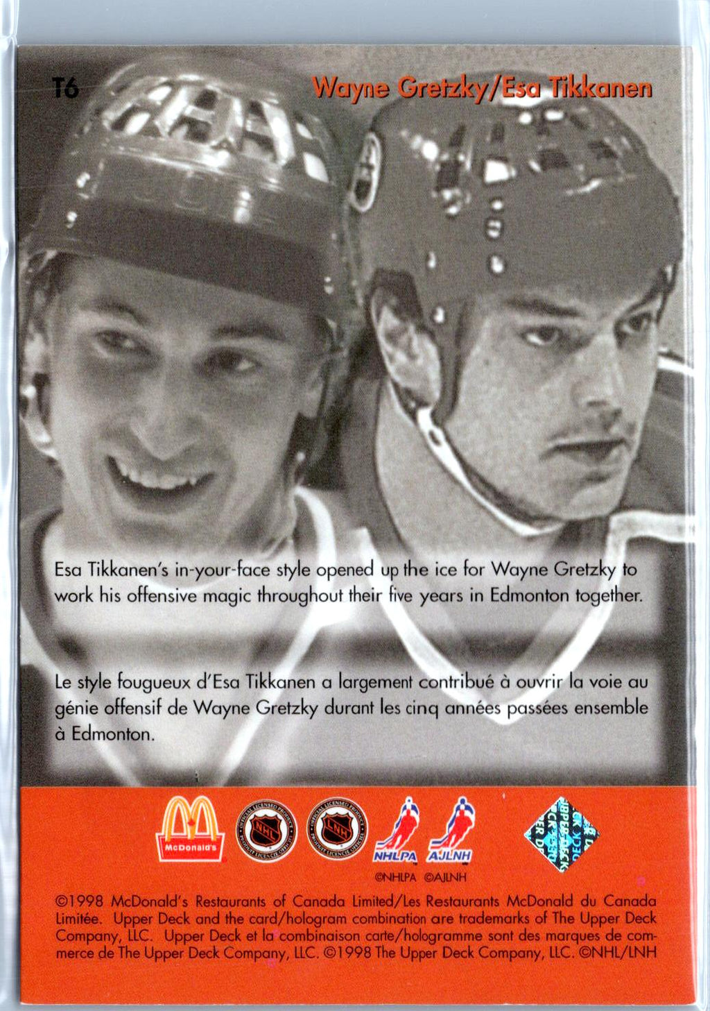1998-99 Upper Deck Ice McDonald's #T6 Esa Tikkanen Wayne Gretzky Teammates