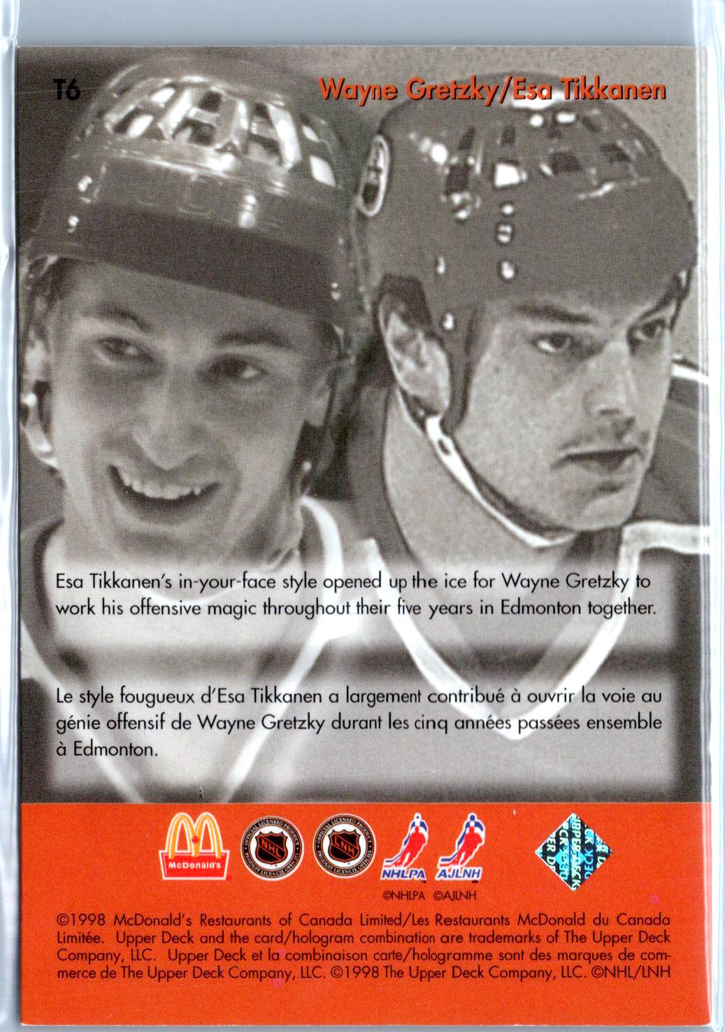 1998-99 Upper Deck Ice McDonald's #T6 Esa Tikkanen Wayne Gretzky Teammates